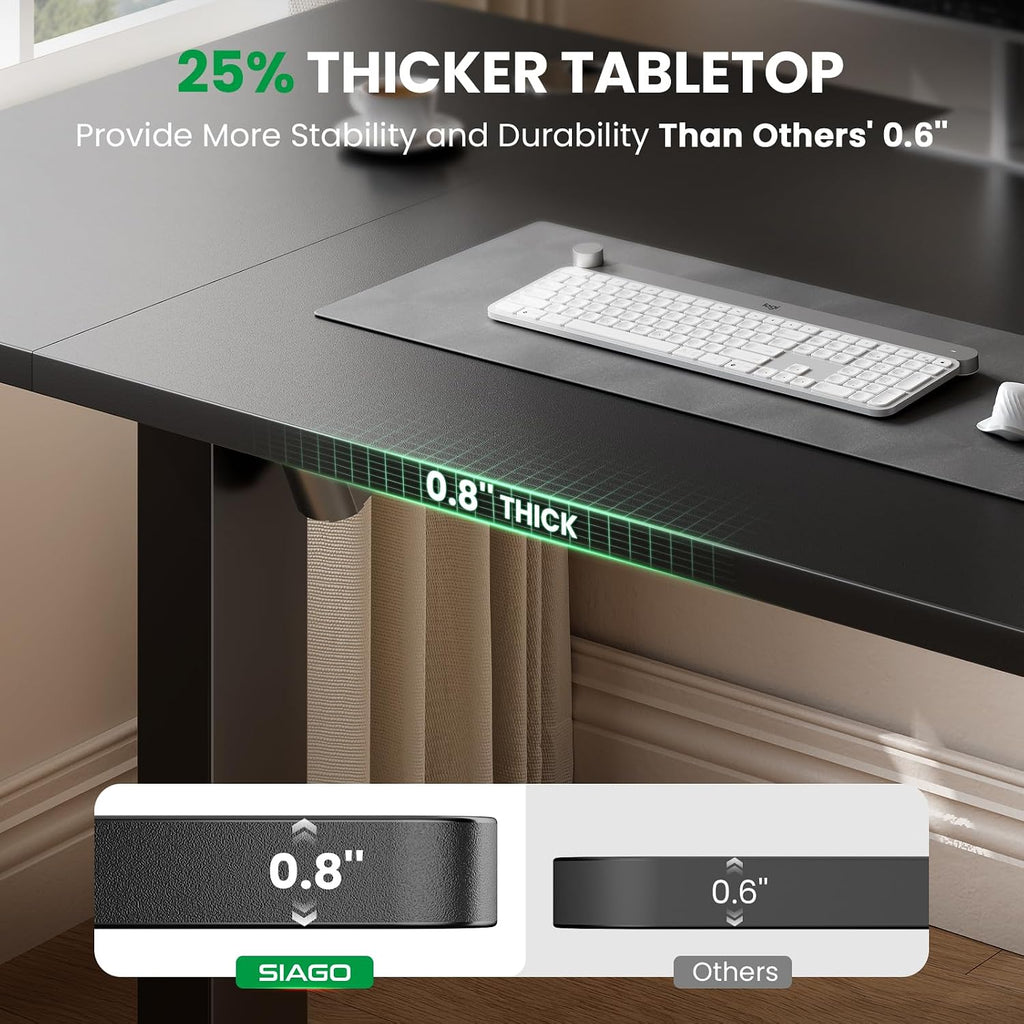 SIAGO Electric Standing Desk Adjustable - 55 x 24 Inch Sit Stand up Desk with 0.8 Inch Thick Tabletop - Adjustable Height Table with 3 Memory Preset, Cable Management for Home Office