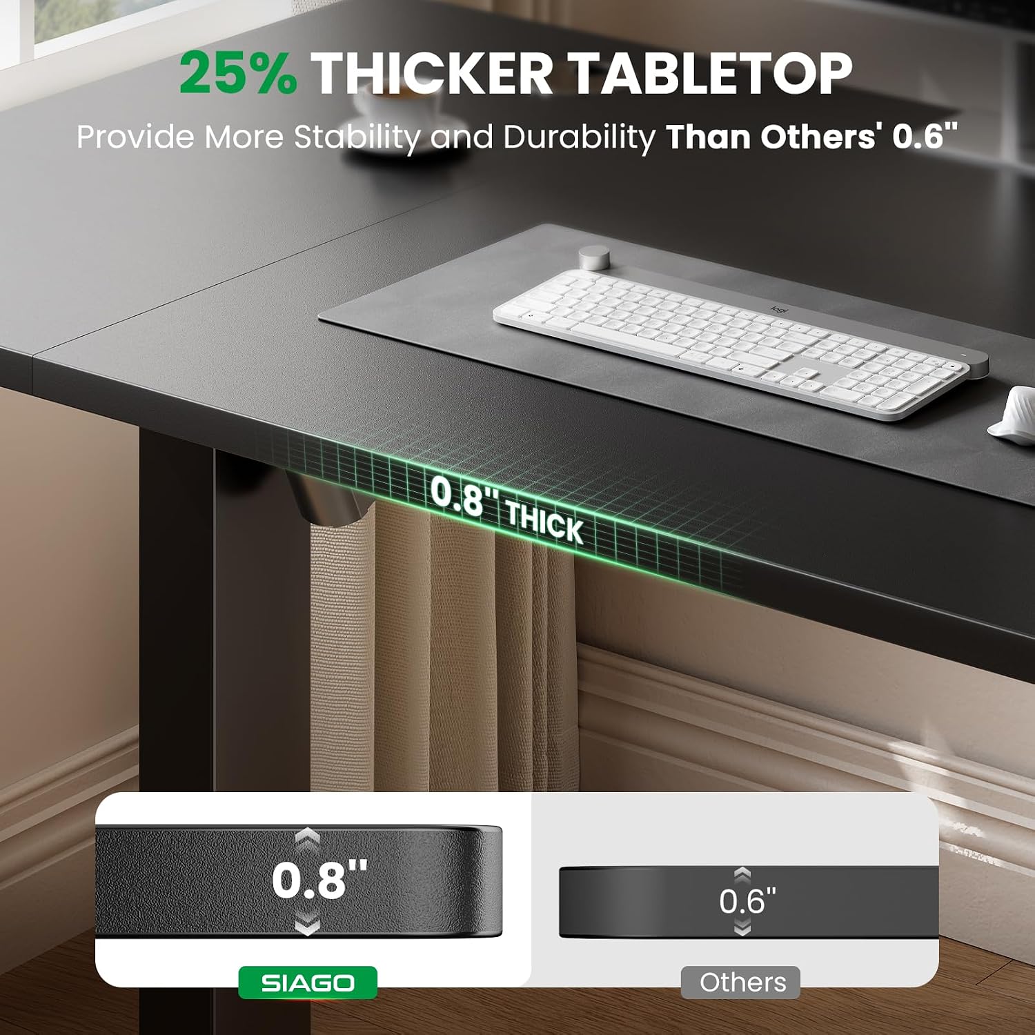 SIAGO Electric Standing Desk Adjustable - 55 x 24 Inch Sit Stand up Desk with 0.8 Inch Thick Tabletop - Adjustable Height Table with 3 Memory Preset, Cable Management for Home Office