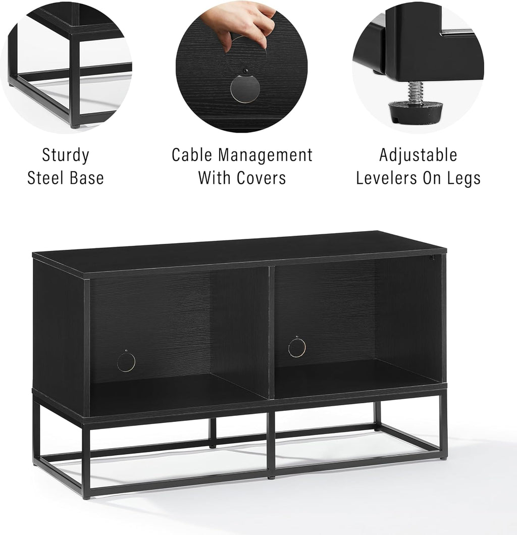Crosley Furniture Enzo Medium Vinyl Record Storage TV Stand and Entertainment Center, Media Console, Black
