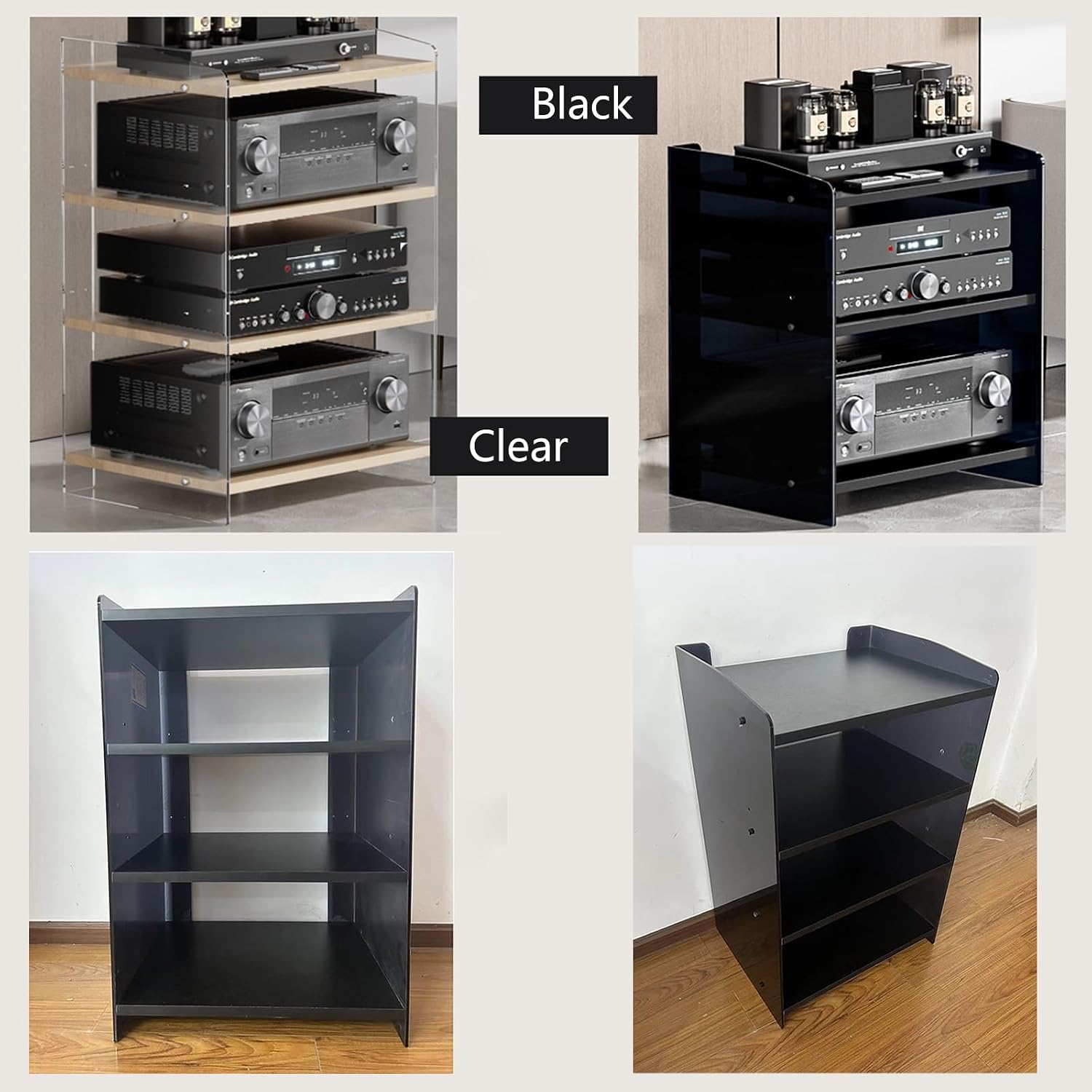 3 4 Tier Media Console Table Stereo Stand Cabinet, Acrylic Audio Equipment Racks w/Adjustable Board for Home Living Room, Record Player Tower Shelving Organizer(B,4 Tier)