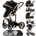 2 in 1 Baby Stroller Convertible Reversible Standard Pram Portable Pushchair Infant Buggy Baby Carriage Foldable High Landscape Pram for Toddler Newborn (2US588-BG)