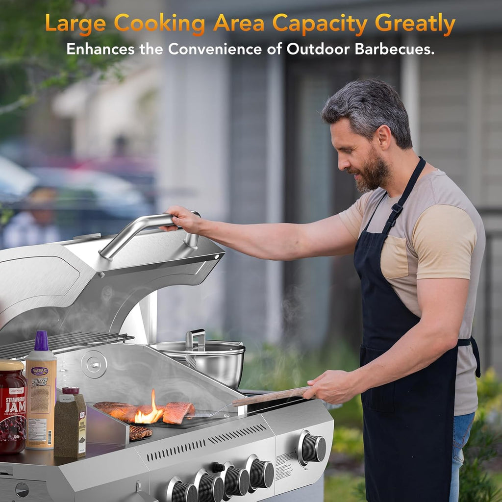 Electactic G41 Pro BBQ Grill,Heavy-Duty Stainless Steel Gas Grill, 4 Burner Gas Grill with Side Burner,42000 BTU Propane Grill for Outdoor Cooking,Barbecue,Garden and Patio Backyard