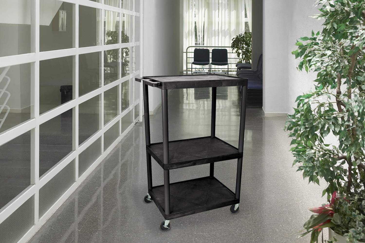 Luxor Multipurpose Rolling Audio/Video Presentation Utility Cart with 3 Large Shelves - Black