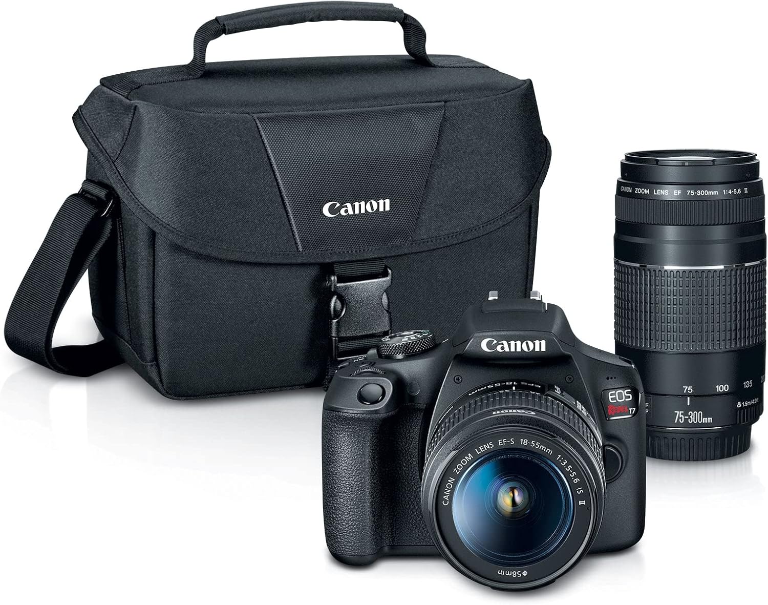 Canon EOS Rebel T7 DSLR Camera Double Zoom Lens Kit with EF-S 18-55mm and EF 75-300mm Lenses, 24.1 Megapixel CMOS (APS-C) Sensor, Full HD Videos, Wi-Fi, Beginner Photographers, Digital Camera, Black