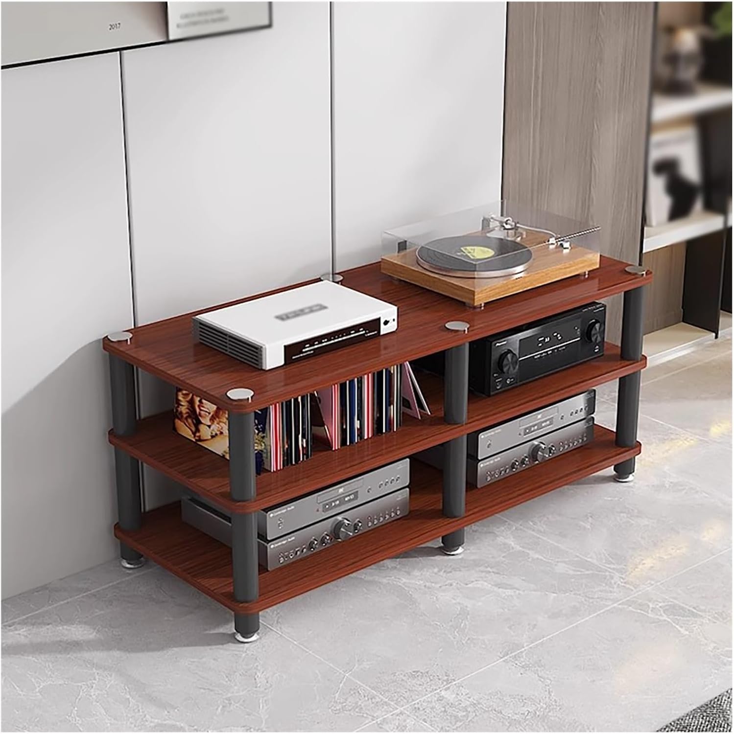 YLLFFLL Living Room Stereo Stand and Storage 120cm Wide, 3/4 Tier Audio/Video Shelving, Entertainment Component Stand Modern Stereo Cabinet, Heavy Duty Studio Equipment Cabinet(#1,3 Tier)