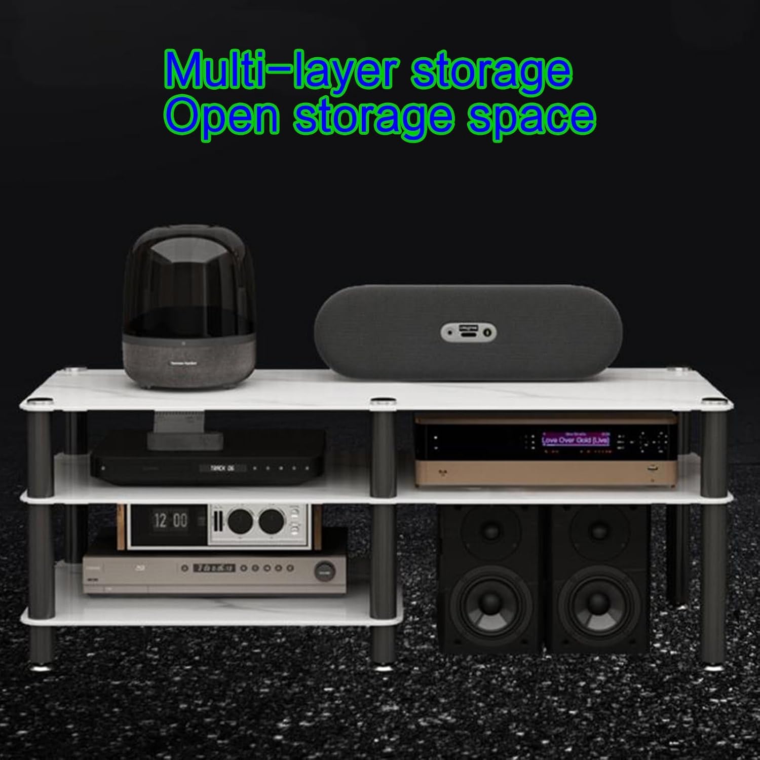 4-Media Stand White Entertainment Center Stylish Stereo Rack for Tv & Audio Equipment Spacious Storage Cabinet 120X45X73.5 Cm Perfect for Home Theater-Black-120x45x73.5cm