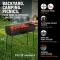Charcoal Grill for 12 Skewers - Portable BBQ Mangal - Foldable Metal Grill for Shashlik, Kebab, Picnic, Outdoor Cooking (Skewers Not Included)