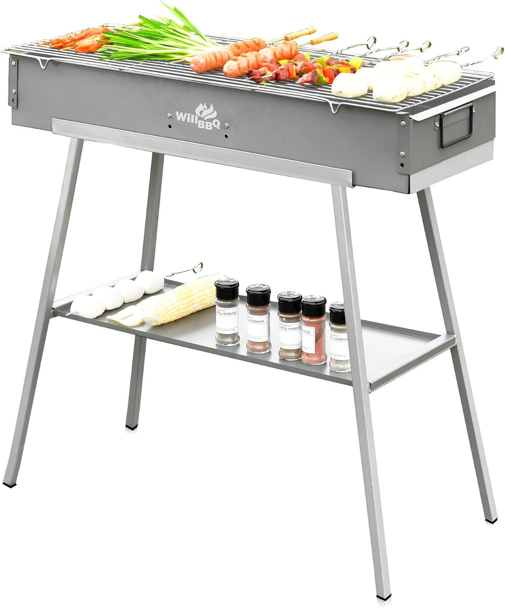 WILLBBQ Charcoal Grill Tailgate Parties, Patio, Beach Barbecues, Backyard Gatherings,Alloy Steel BBQ Barbecue Outdoor Grilling with Durable Support Frame and Dual Adjustable Vents (31.6x10.3x5.1 inch)