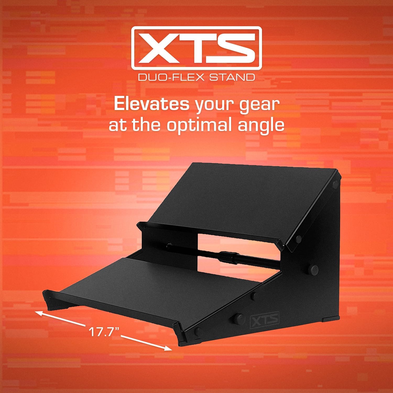 XTS Duo-Flex Desktop Stand, 2 Tiers with Trays for FX Pedals / Synths / Samplers / Audio Interfaces / MIDI Controllers, Holds 2-4 Pedals or Machines on Each Tier, 17.7' Width, Fits MPC Live 3 / TR-8S / Digitakt & more