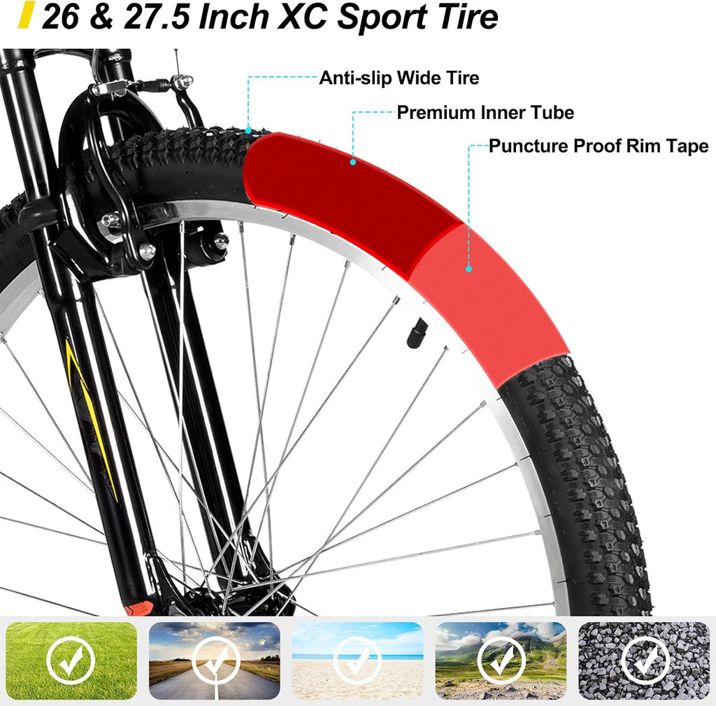 HILAND 26 27 Inch Mountain Bike, Mens Womens MTB with 18 Speeds, High-Tensile Steel Frame, V Brake, Hardtail Bicycle for Adults