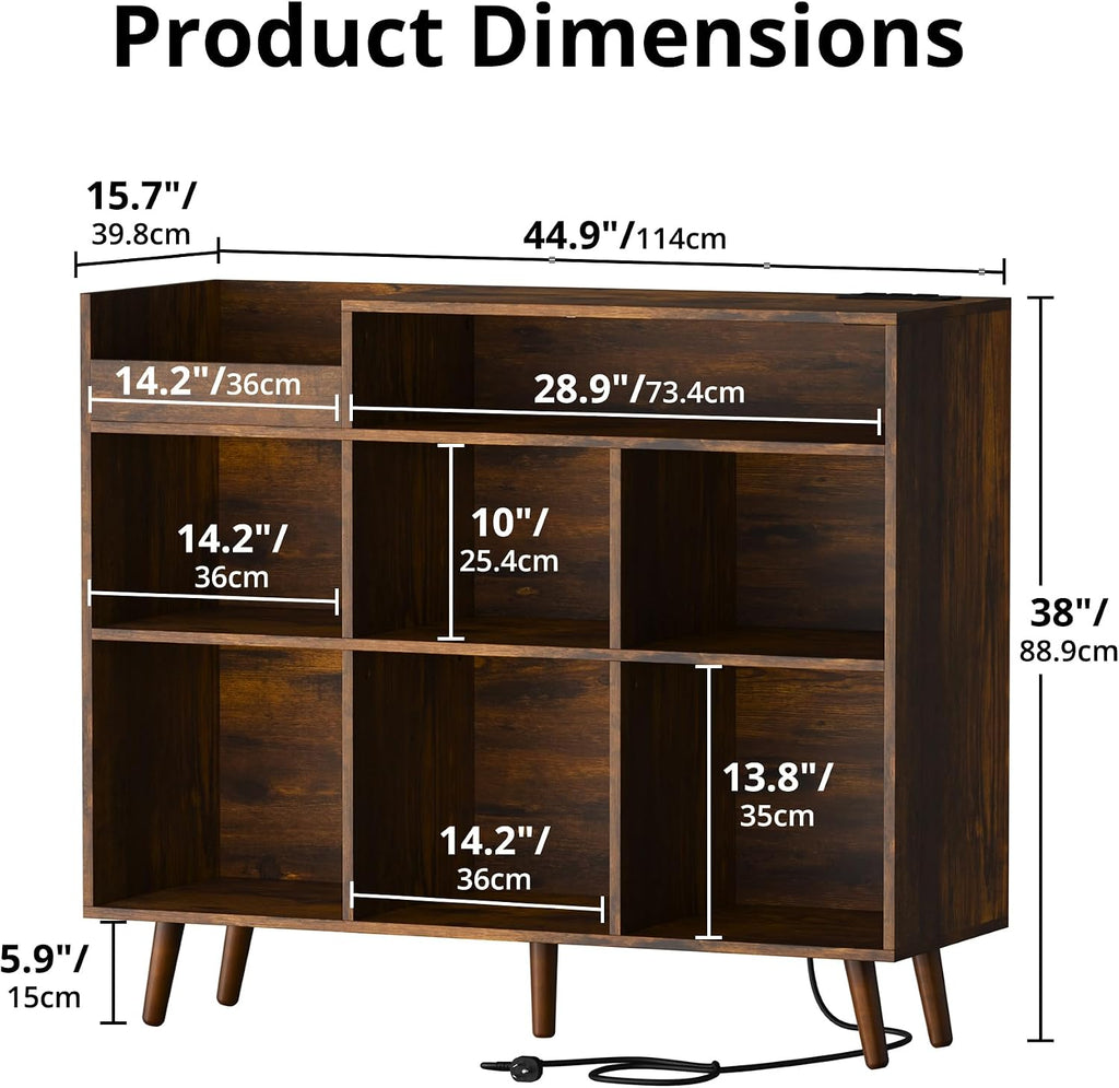 Cozy Castle Large Record Player Stand with Vinyl Storage Cabinet, Wood Turntable Table Open Shelf Holder Up to 500 Albums Cube Storage Organizer for Living Room, Office, Rustic Brown