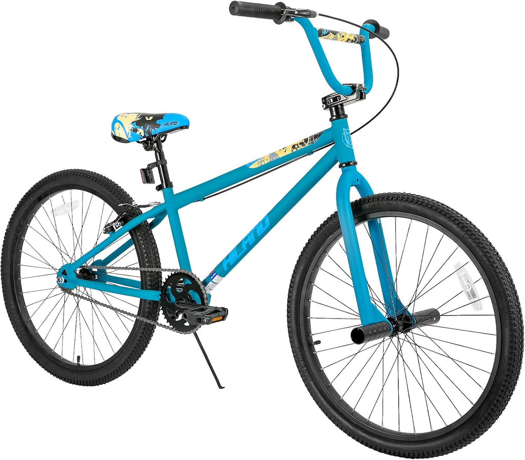 Hiland 24 26 inch BMX Bike for for Teen Bike and Adult Bikes, Beginner-Level BMX to Advanced Riders with 2 Pegs, Bicycles for Men and Women, Multiple Colors