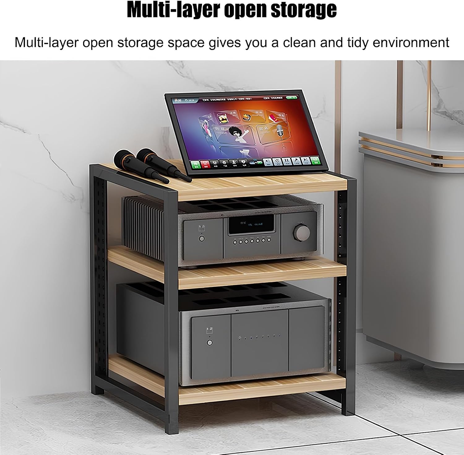 Metal Audio Video Rack - 5 Tier Stereo Stand, Reinforced Open Design for Studio, Gaming Room & Living Room, Durable Audio Equipment Storage, Bianco Finish