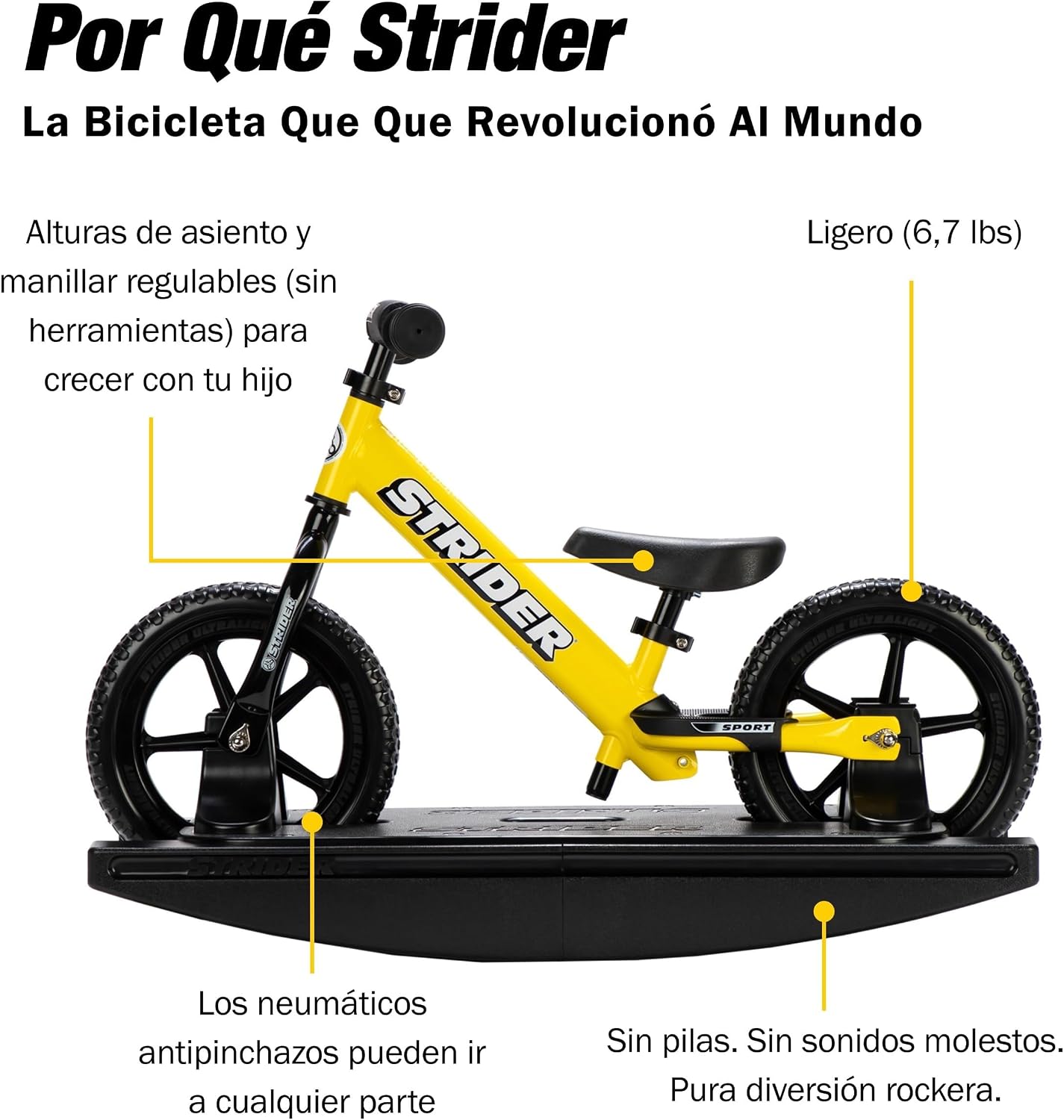 Strider Sport 2-in-1 Rocking Bike - Helps Teach Baby How to Ride a Balance Bicycle - for Kids 6 Months to 4 Years - Easy Assembly & Adjustments