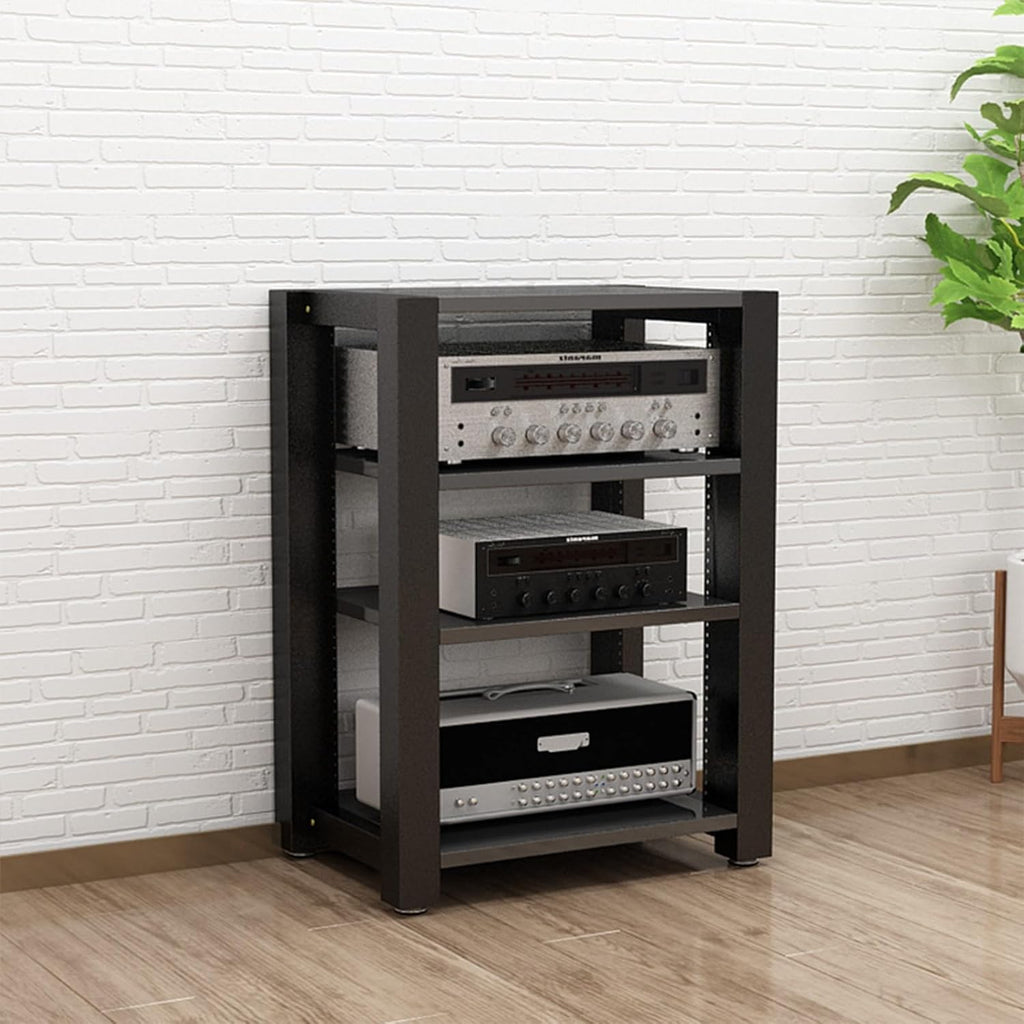 Stereo Racks and Stands, 2/3/4/5 Tier AV Media Stand, Audio Equipment Rack with Adjustable Shelves, Reinforced Steel Frame, Adjustable Footpads, for Home Theater(Black,4 Tier 60x51x80cm)