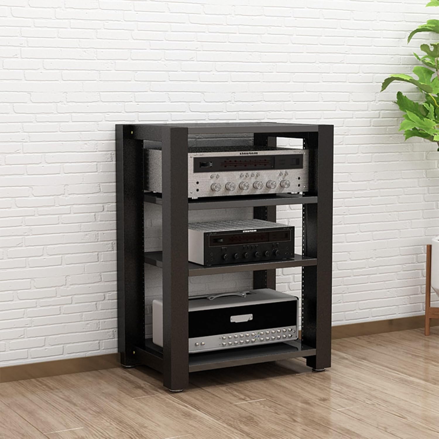 Stereo Racks and Stands, 2/3/4/5 Tier AV Media Stand, Audio Equipment Rack with Adjustable Shelves, Reinforced Steel Frame, Adjustable Footpads, for Home Theater(Black,4 Tier 60x51x80cm)