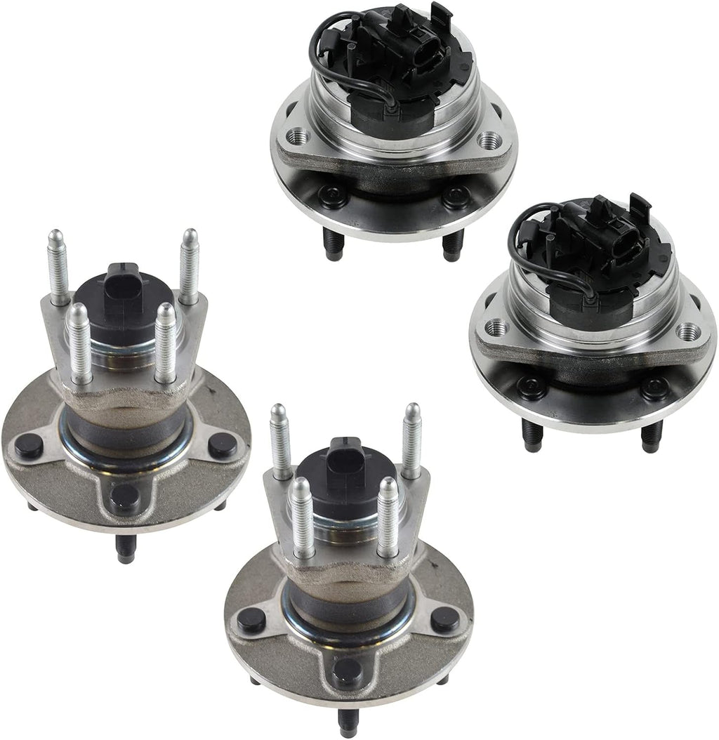 TRQ Front and Rear Wheel Bearing and Hub Assembly Set 4 Piece Compatible with 08-12 Chevrolet Malibu 09-10 Cobalt SS 08-10 HHR 2009 Panel 05-07 Pontiac G6 with 4 Wheel ABS Brakes 08-10