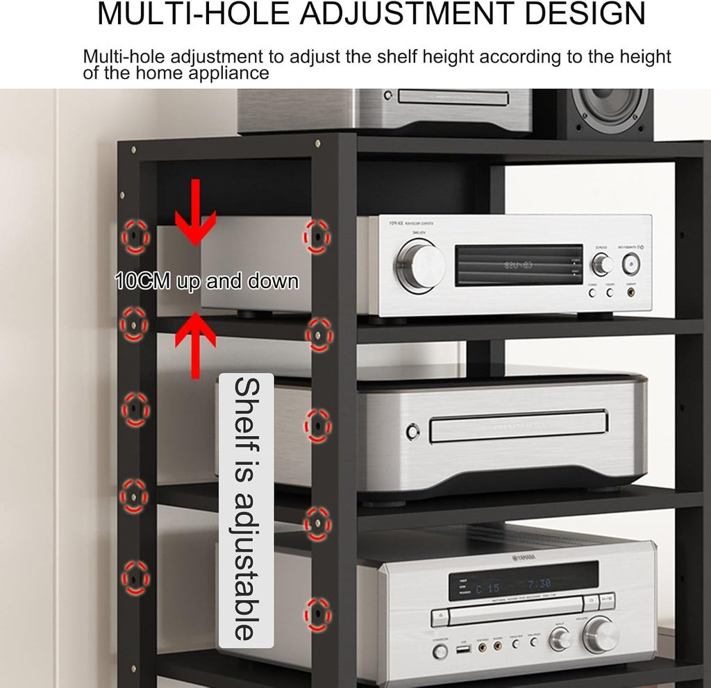 AV Media Stand with Adjustable Shelves,Equipment Rolling Cart Rack Portable 3/4/5 Tier Stereo Cabinet Black Floor-Standing Audio Rack CD Player Stand Home Corner TV Stand Stereo Components Cabinet(50X