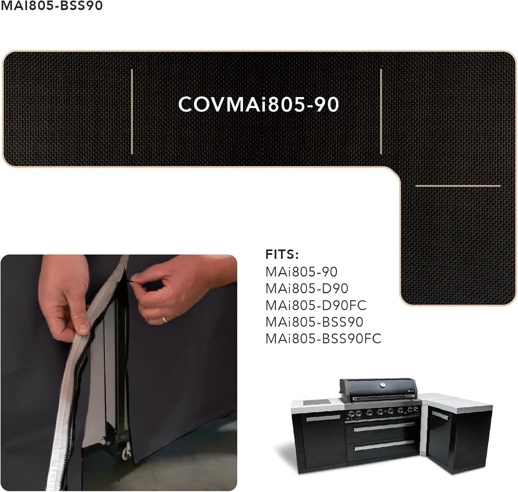 Mont Alpi COVMAi805-90 Heavy Duty All Weather Water Resistant 94' x 50' Full Black Grill Cover for MAi805-90 MAi805-D90 MAi805-BSS90 MAi805-D90FC MAi805-BSS90FC Stainless Steel Outdoor Kitchen Islands