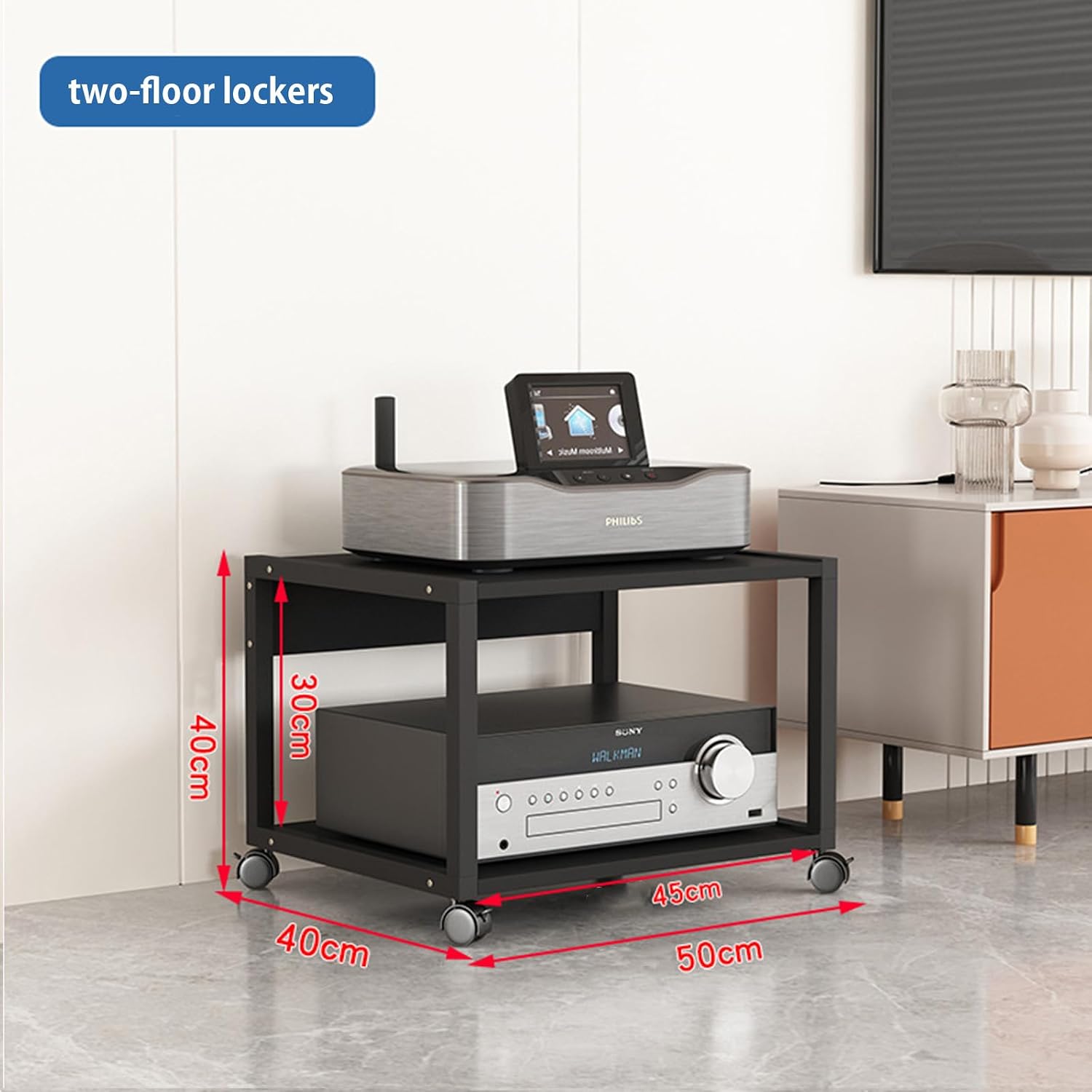 record standAV Media Stand 5/6/7/8 Tier Movable Record Player DVD CD Audio Rack Tower Holder, Adjustable Media Storage Cabinet, Equipment Console Shelf for Home Office Theater,2nd floor