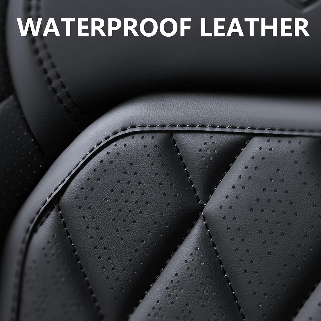 Coverado Car Seat Covers Full Set, Front and Back Seat Covers for Cars, Luxury Faux Leather Waterproof Seat Covers, Black Car Seat Covers, Car Seat Protector Accessories Universal Fit Most Vehicles