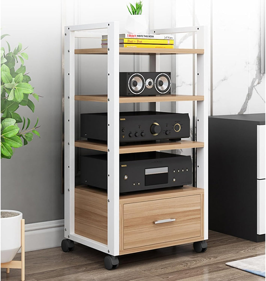 1m Tall Mobile Audio Rack Shelf, Amplifier Holder Cabinet for Recording Room/Home Cinema Media Equipment Storage, Multiple Shelf Entertainment Stand - Black White(Deep Coffee,4 Tier)