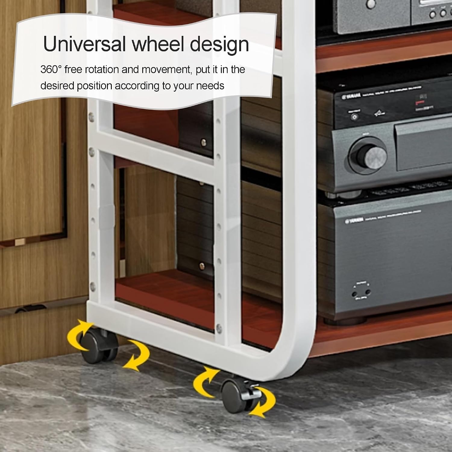 AV Media Stand - Audio Video Shelving Rack with Wheels, Open Storage for Stereo Equipment, Media Console for Home, Office, Theater & Recording Room (Black, 50x42.5x90cm)
