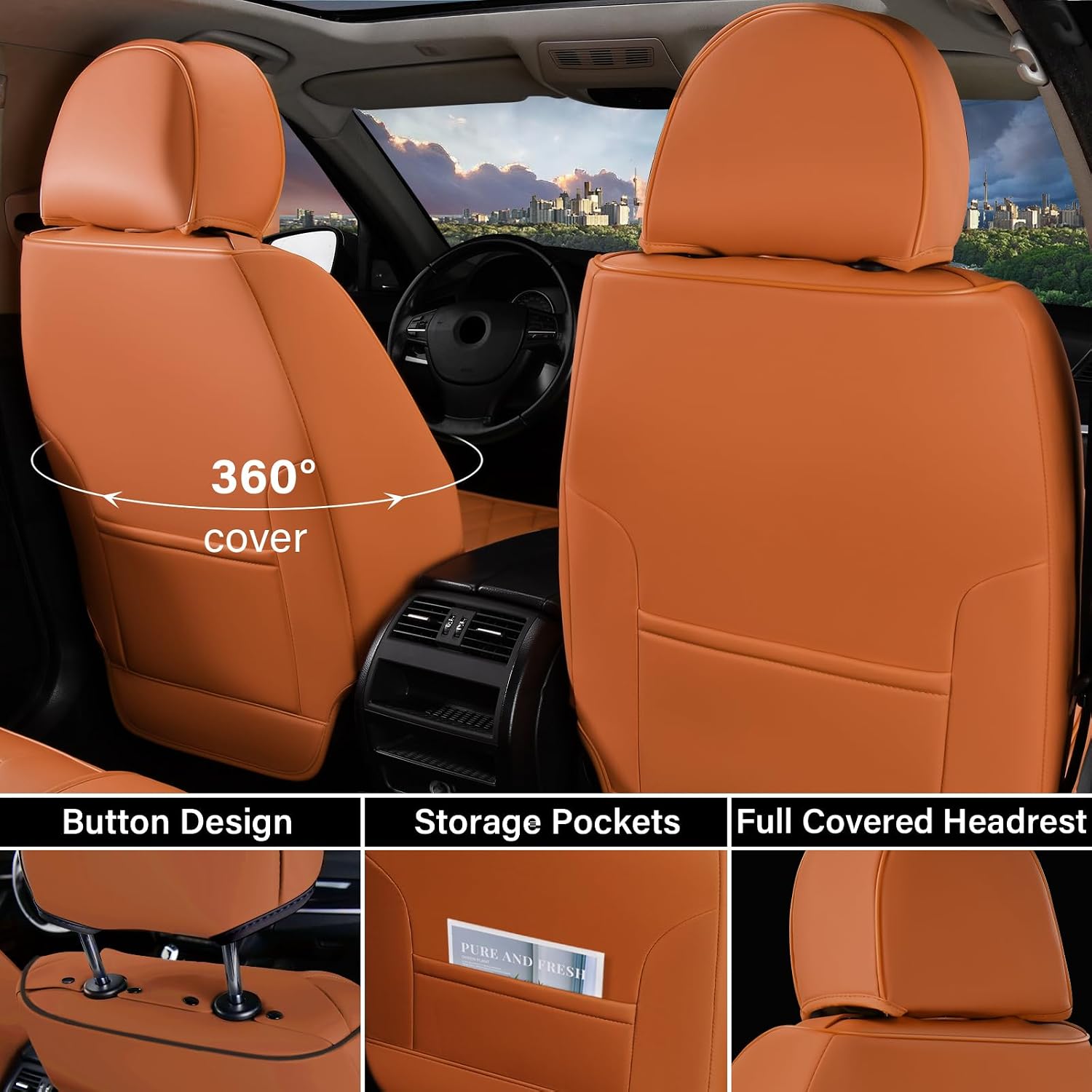 Coverado Seat Covers, Car Seat Covers Full Set, Faux Leather Seat Covers for Cars, Automotive Seat Covers Car Seat Protector Car Accessories Fit for Most Sedans SUV Pick-up Truck(Black&Brown)