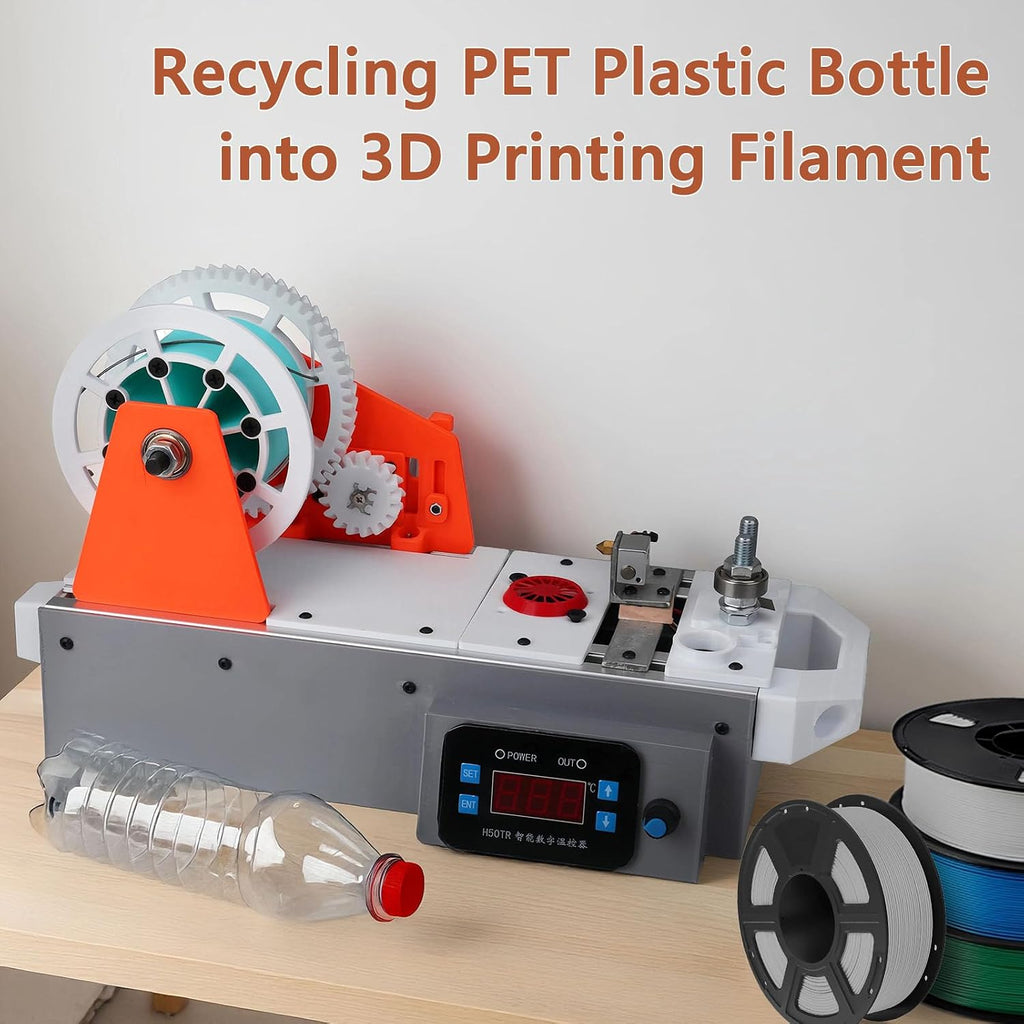3D Printing Filament Making Machine, Desktop 3D Printer Extruder Filament Maker with Digital Display, Temperature/Speed Adjustable, Recycling PET Plastic Bottle into 3D Printing Filament (Orange)