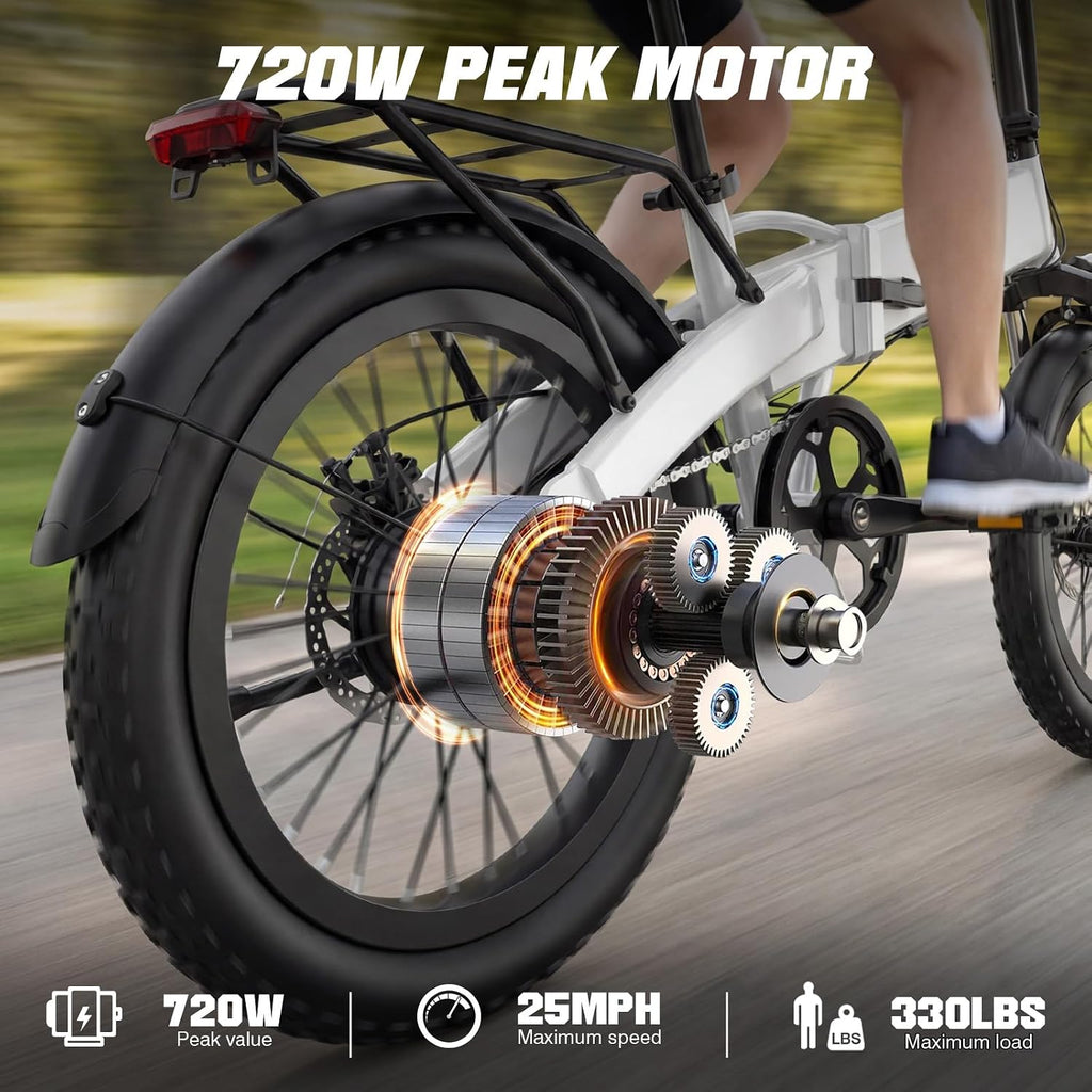 LELEKUAI Electric Bike for Adults and Teens, 520W-560W Motor, 20-24MPH, 32 Miles Range, 48V 10Ah Battery, 3-Level Pedal Assist, 14' Foldable Mini Electric Bicycle, UL 2849 Certified