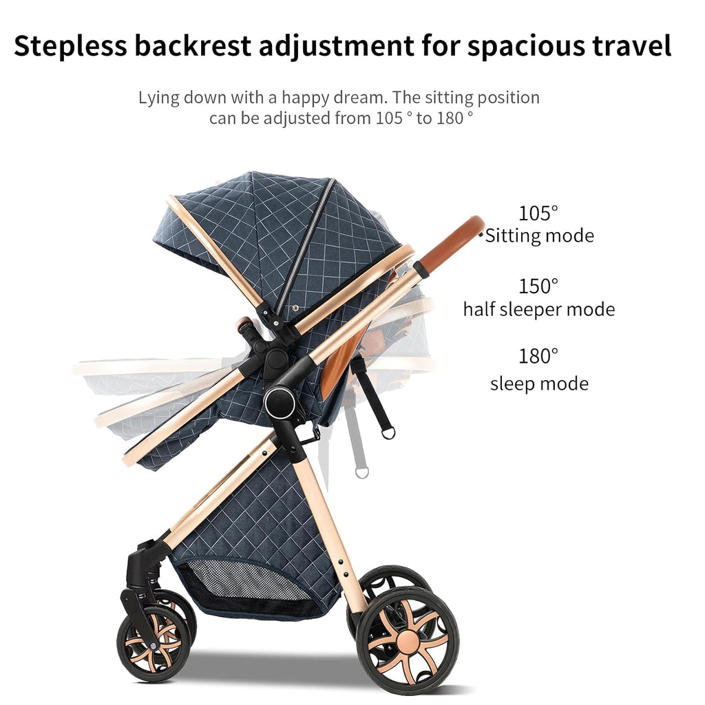 2 in 1 Baby Stroller Reversible Portable Standard Stroller Convertible Pushchair Infant Buggy Baby Carriage Foldable High Landscape Pram for Toddler Newborn (225 Pink)