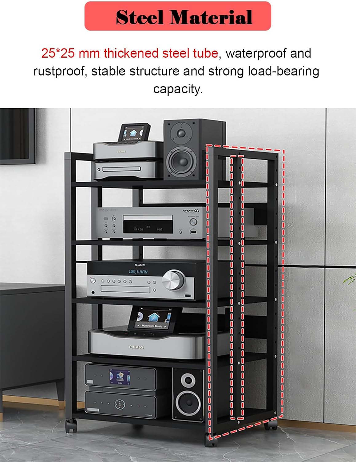 Stereo Cabinet Media Storage Stands with Storage Drawers, 5 Tier Vintage Audio-Video Media Stand, Home Theater Cabinet Electronics Equipment Shelf Tower (Size : 5-Tier (A))