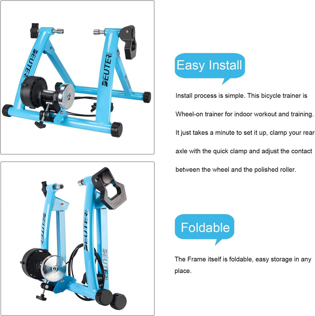 Bike Trainer, Magnetic Bicycle Stationary Stand for Indoor Exercise Riding, 26-29' & 700C Wheels, Quick Release Skewer & Front Wheel Riser Block Included