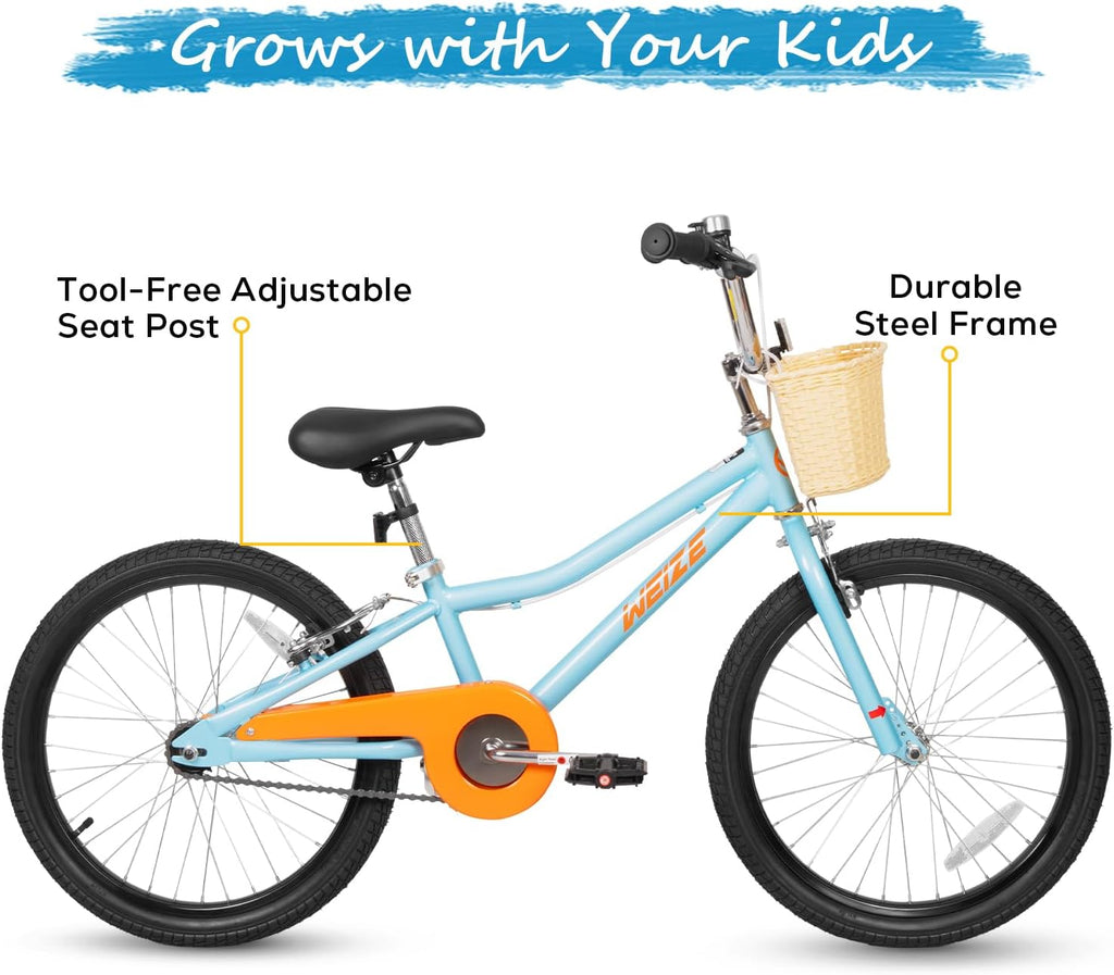 WEIZE Kids Bike, Children Bicycle for Boys & Girls Ages 4-12 Years Old, Rider Height 41-62 Inch, Adjustable Seat & Handlebars, Coaster Brake, Multiple Color Options