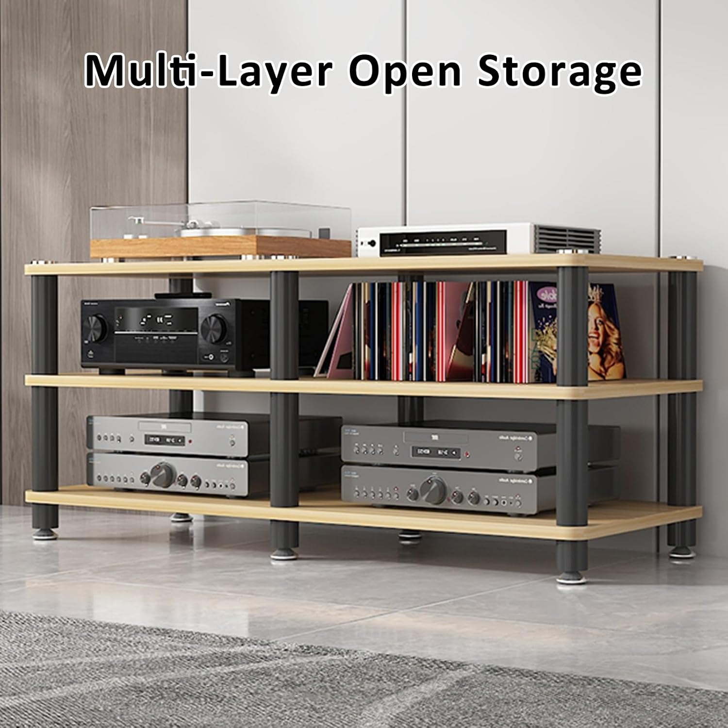 4-Tier Corner AV Media Stand - Light White Stereo Rack for Audio/Video Components, Game Consoles, Entertainment Storage, Modern Design (120x40x50cm)