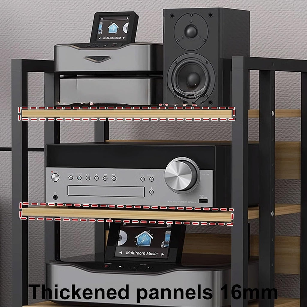 Audio Storage Rack, Audio Rack Stand, Audio Rack Tower, Rack Audio Tower Modern with Universal Wheels for Audio Equipments 50 * 40 * 100cm 3 Colors(Black+Black,4 Layer)