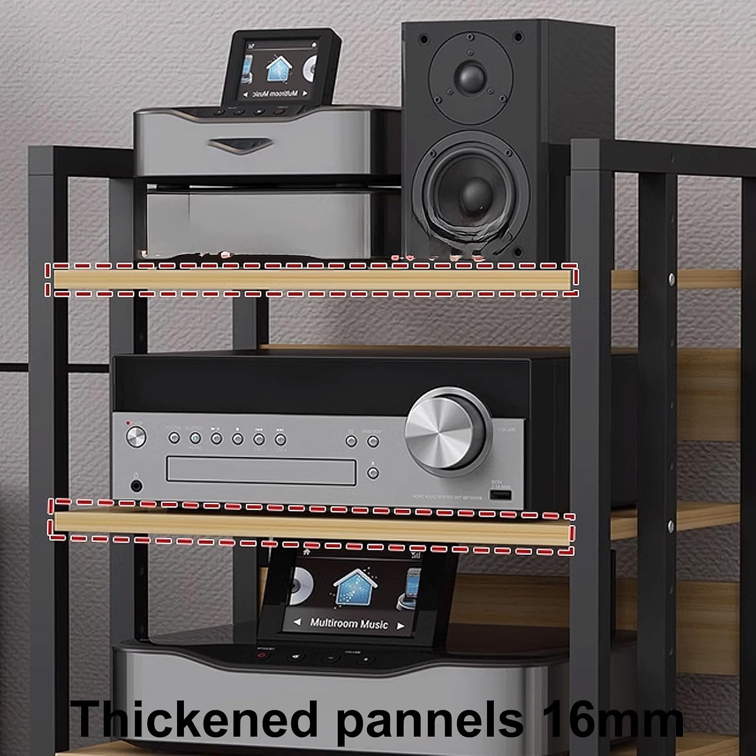 Audio Storage Rack, Audio Rack Stand, Audio Rack Tower, Rack Audio Tower Modern with Universal Wheels for Audio Equipments 50 * 40 * 100cm 3 Colors(Brown+Black,4 Layer)