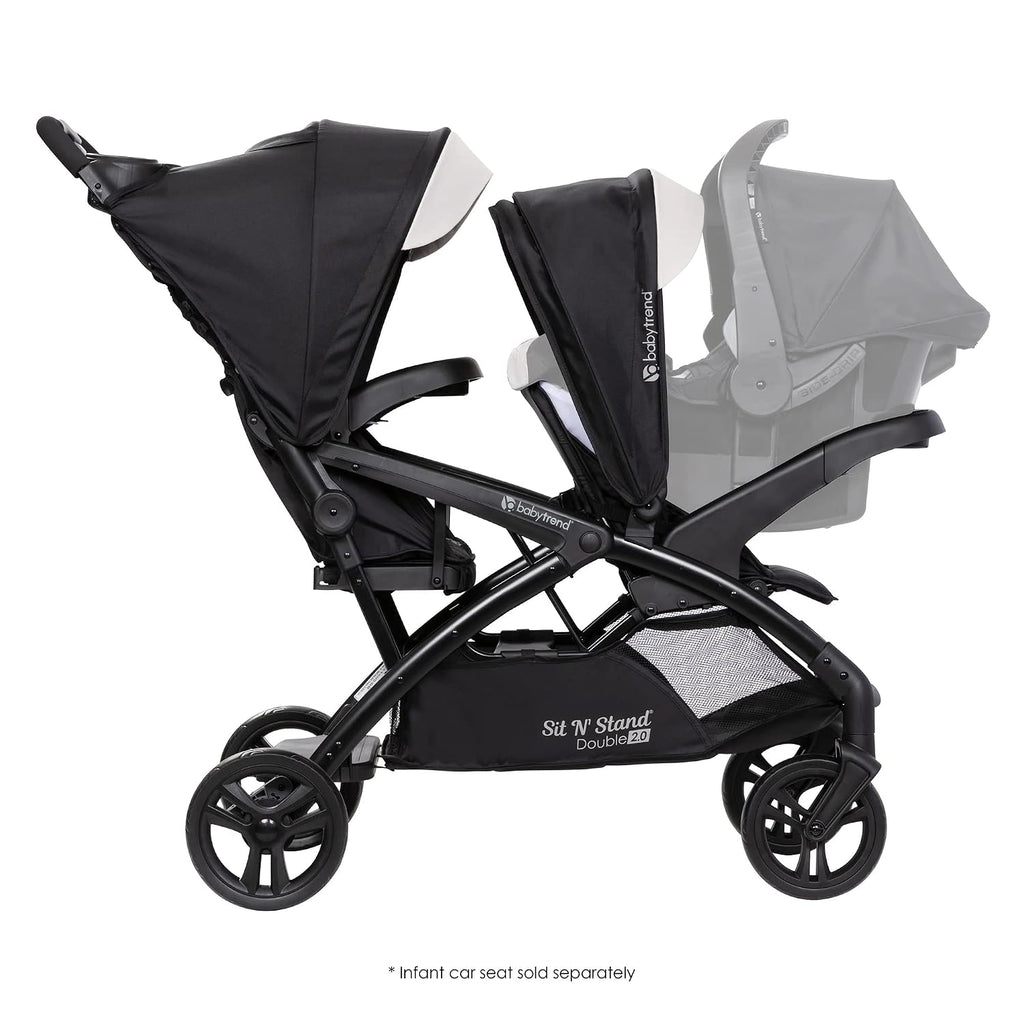 Baby Trend Sit N' Stand Tandem Double Stroller 2.0 DLX and 5 Point Safety Harness, Shaded Canopy, Storage Compartment, and 2 Cup Holders, Modern Khaki
