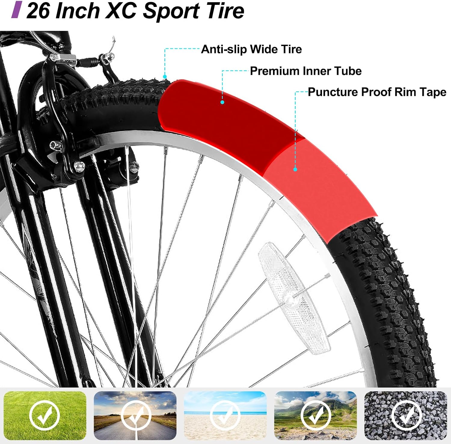 HILAND Adult 26 Inch Mountain Bike, Mens Womens Bicycle, High-Carbon Steel Frame Mountain Bicycle, Sport MTB for Adults, Multi-Color