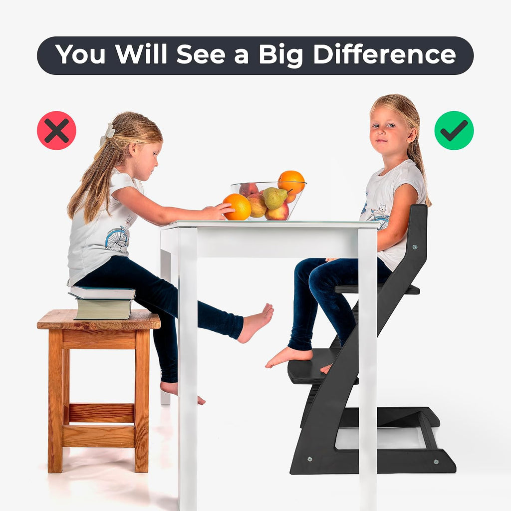 FORNEL Modern Black Wooden High Chair | Adjustable Grow-with-Me Toddler Seat for Age 3 to 15 | Perfect for Minimalist & Industrial Kitchens