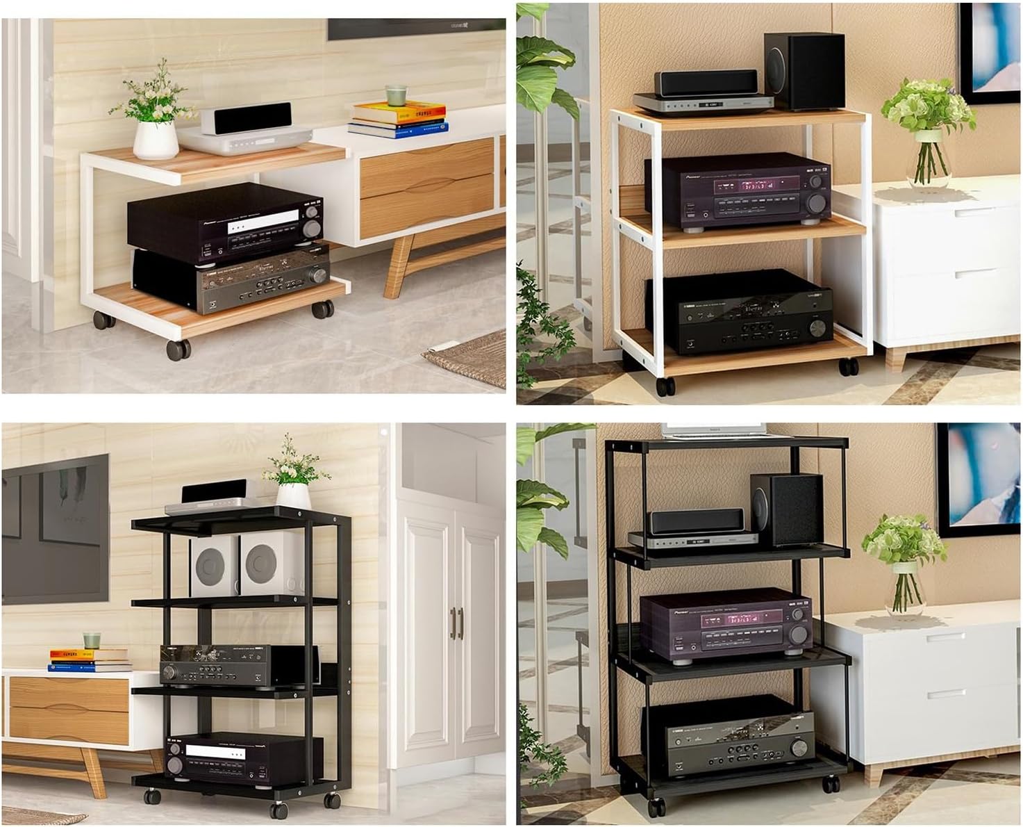 Wooden Display Cabinet with Wheels, AV Media Stand & Audio Rack, Corner Shelf with Storage for Game Consoles & TV Accessories, Perfect for Recording Rooms, 50x40 cm.
