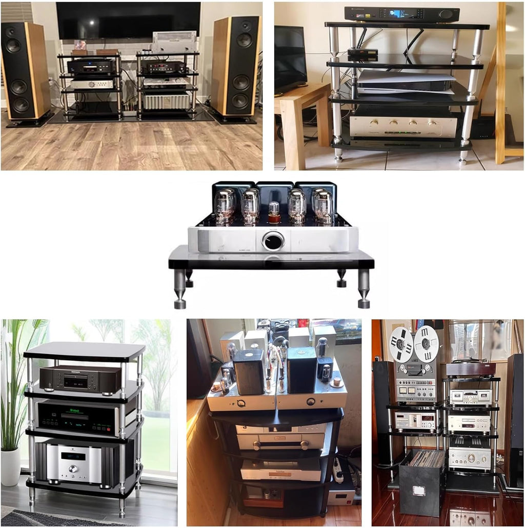 SRNSAEB 1/2/ 3/4 Tier Audio Equipment Rack Cabinet, Heavy Duty DVD Media Stand Black with Fitting, Standing Video Game Console Shelf Organizer for Game Consoles/Projector(3-Layer)