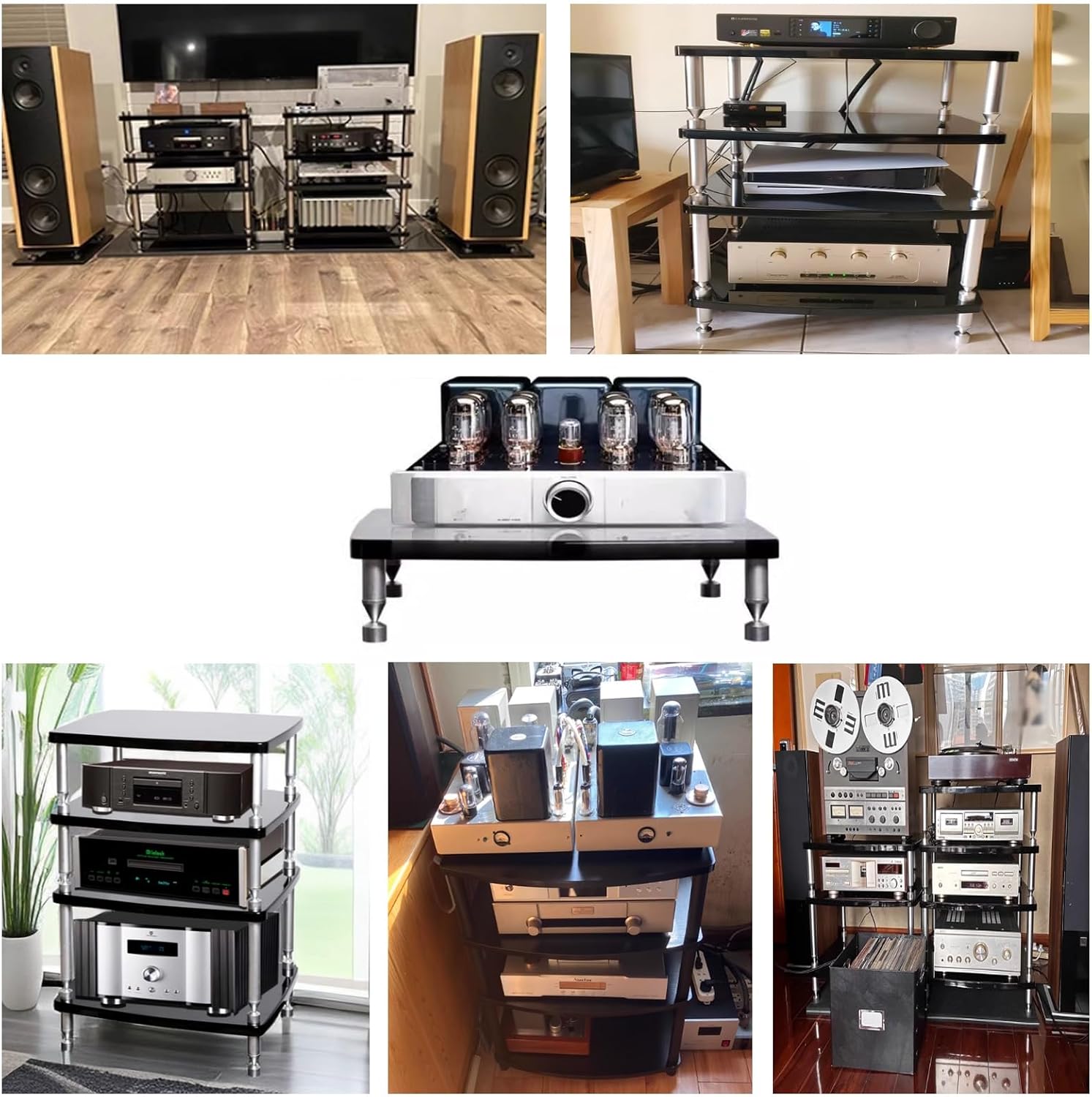 SRNSAEB 1/2/ 3/4 Tier Audio Equipment Rack Cabinet, Heavy Duty DVD Media Stand Black with Fitting, Standing Video Game Console Shelf Organizer for Game Consoles/Projector(3-Layer)