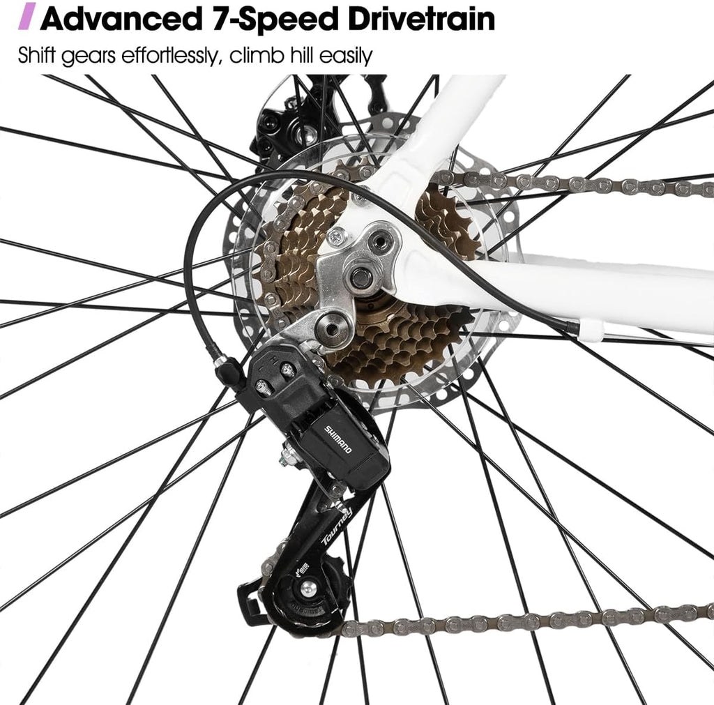 HILAND 700C Road Hybrid Bike, 7 speeds Bikes Urban City Commuter Bicycle with Disc Brake for Men Women Adult Comfortable Bicycle