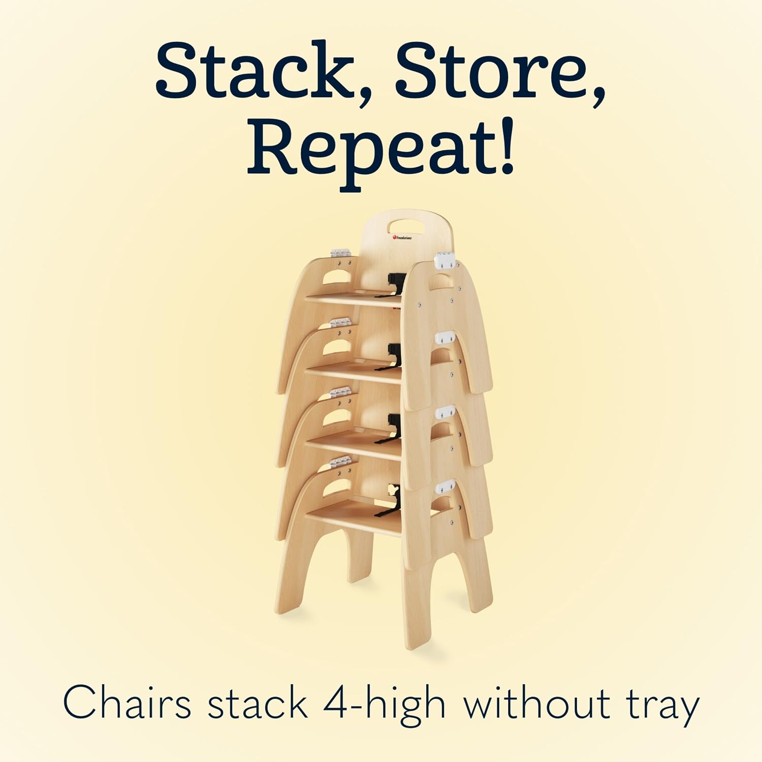 Foundations Easy Serve Low Wood Feeding Chairs Multipack, Adjustable Harness, Removable Dishwasher Safe Tray, No-Tip Base, Stackable Toddler Chairs, 2 Pack, 5 inch