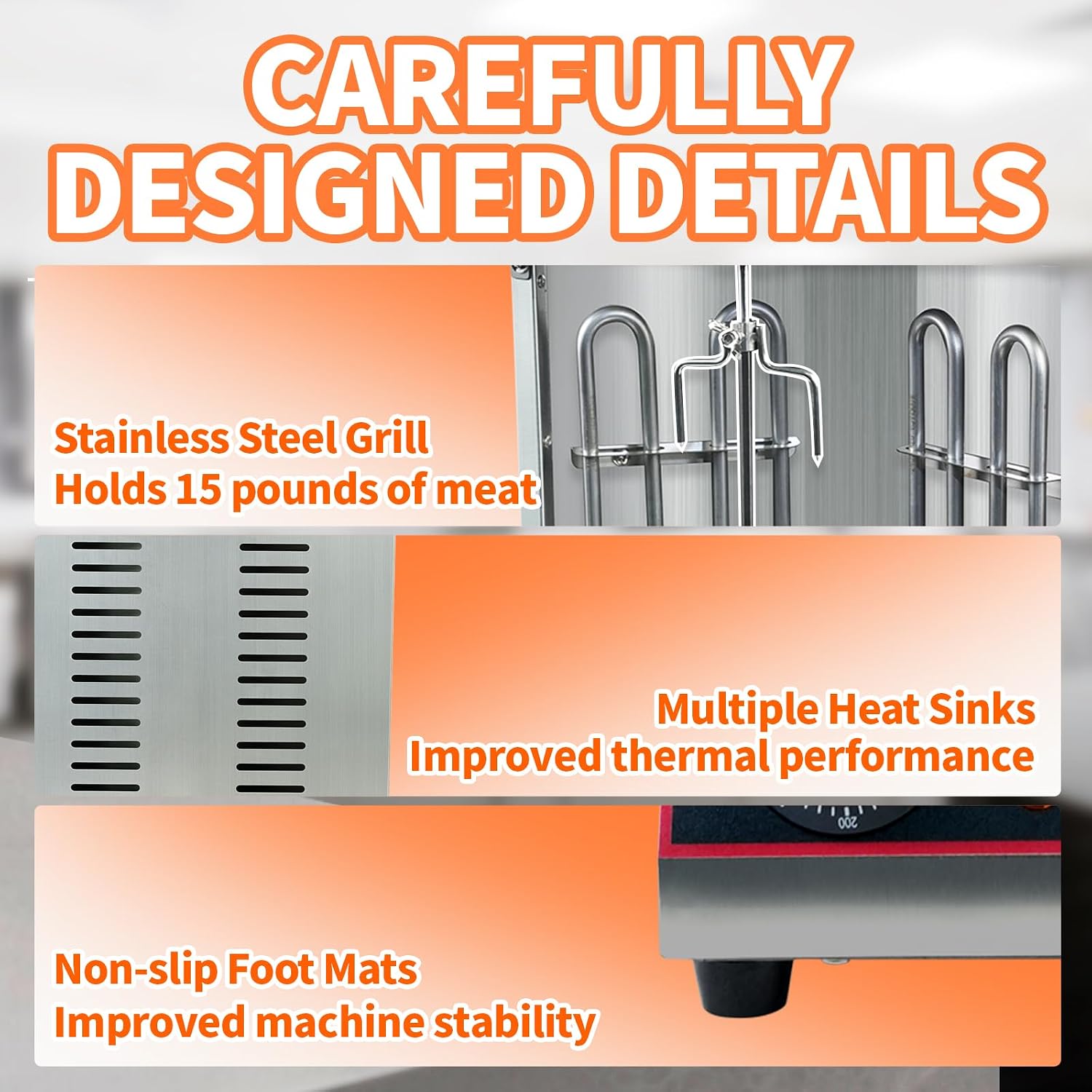 Electric Shawarma Grill Machine Vertical Rotisserie Broiler Gyro with 2 Heating Tubes,Countertop Rotating Grill Doner Kebab Oven,110V