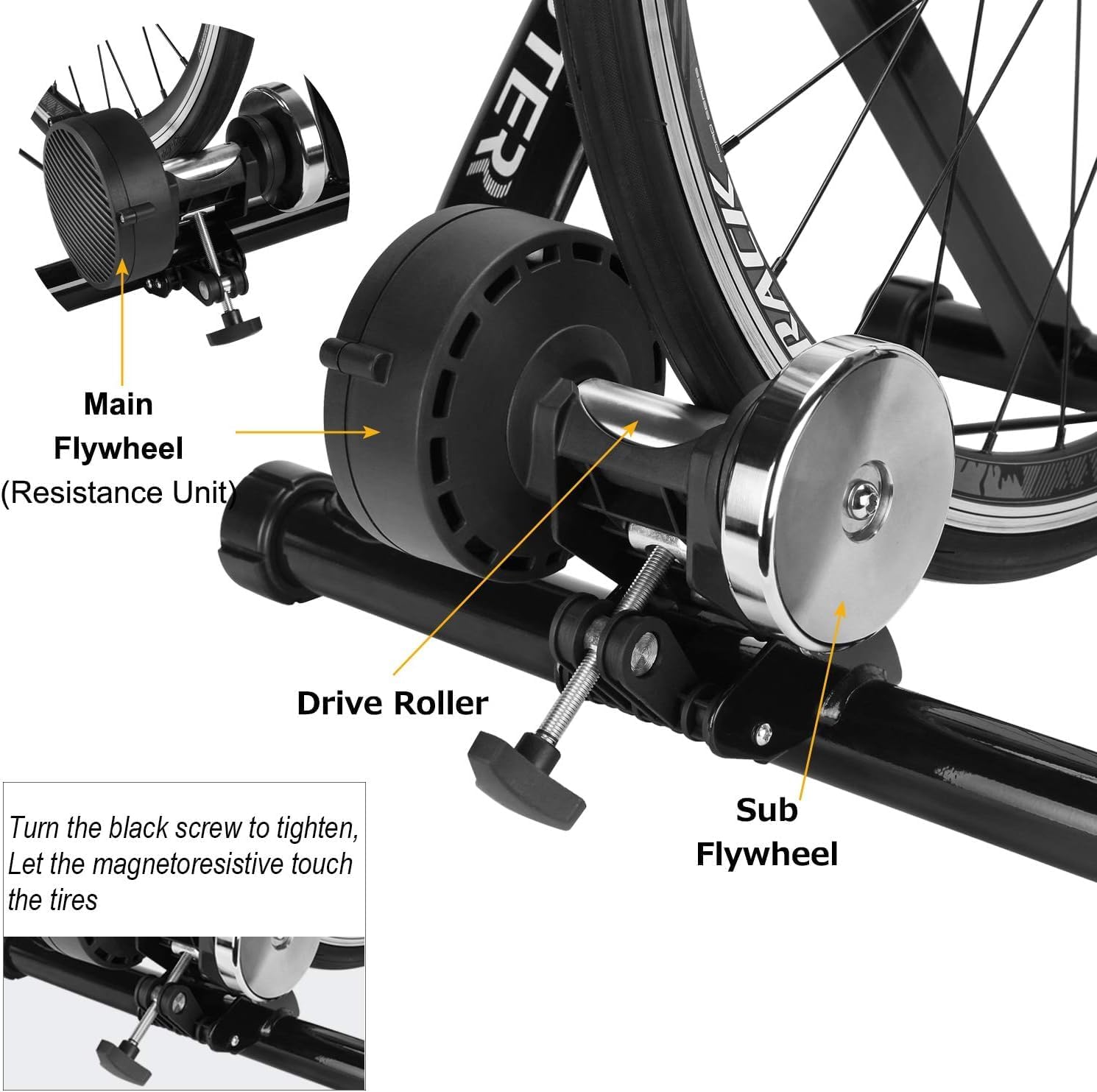 Bike Trainer, Magnetic Bicycle Stationary Stand for Indoor Exercise Riding, 26-29' & 700C Wheels, Quick Release Skewer & Front Wheel Riser Block Included