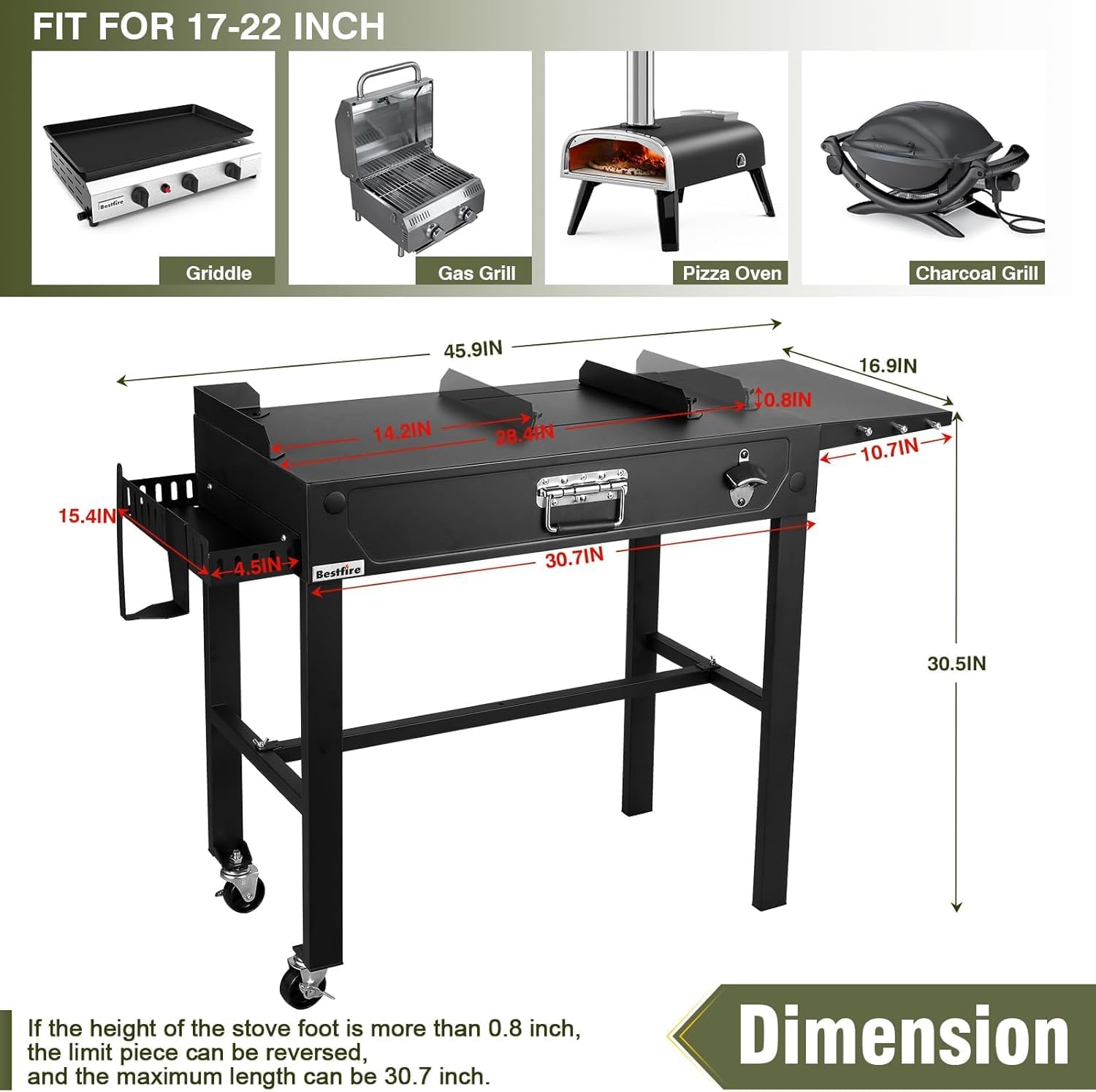 All-in-One Outdoor Grill Table with Built-in 2-Burner Propane Grill – Portable Stainless Steel Cooking Station with Storage, Hooks & Lockable Wheels for Camping, Tailgating, Backyard BBQ