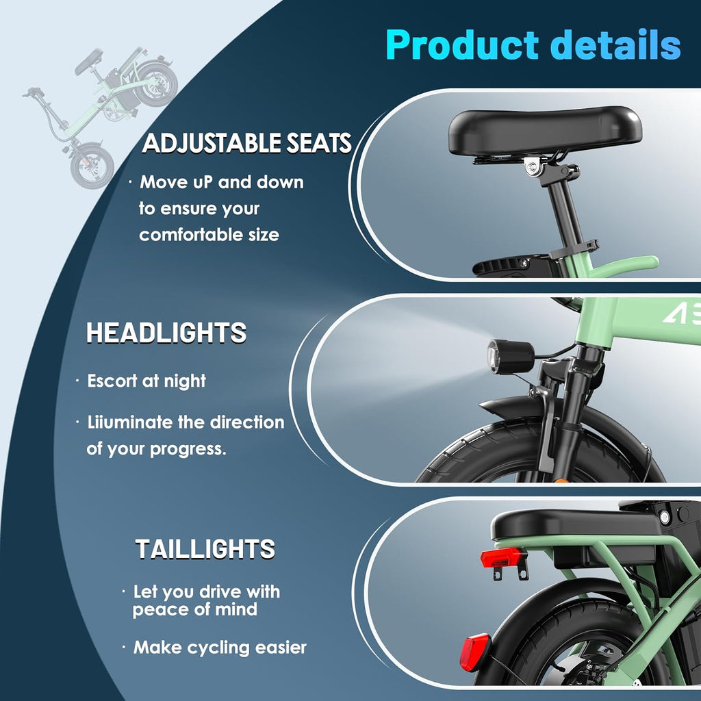 REOCRO Foldable Electric Bike for Adults, 14' Mini Folding E-Bike with 48V 10AH/20AH Removable Battery, 30-60 Miles PAS Range, 700W Peak Motor, Electric Bicycle for Daily Commuting and City Riding