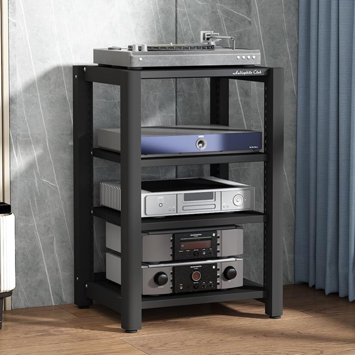 Audio Equipment Rack Cabinet, 5 4 3 2 Tier Av Component Media Stand Stereo Cabinet Audio-Video Tower with Non-Sip Foot Pad, Vertical Printer Holder(ligjt Grey,85cm (33.5in) High)